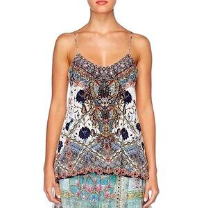 Camilla Shoestring Strap Embellished Silk Tank Top Size S
